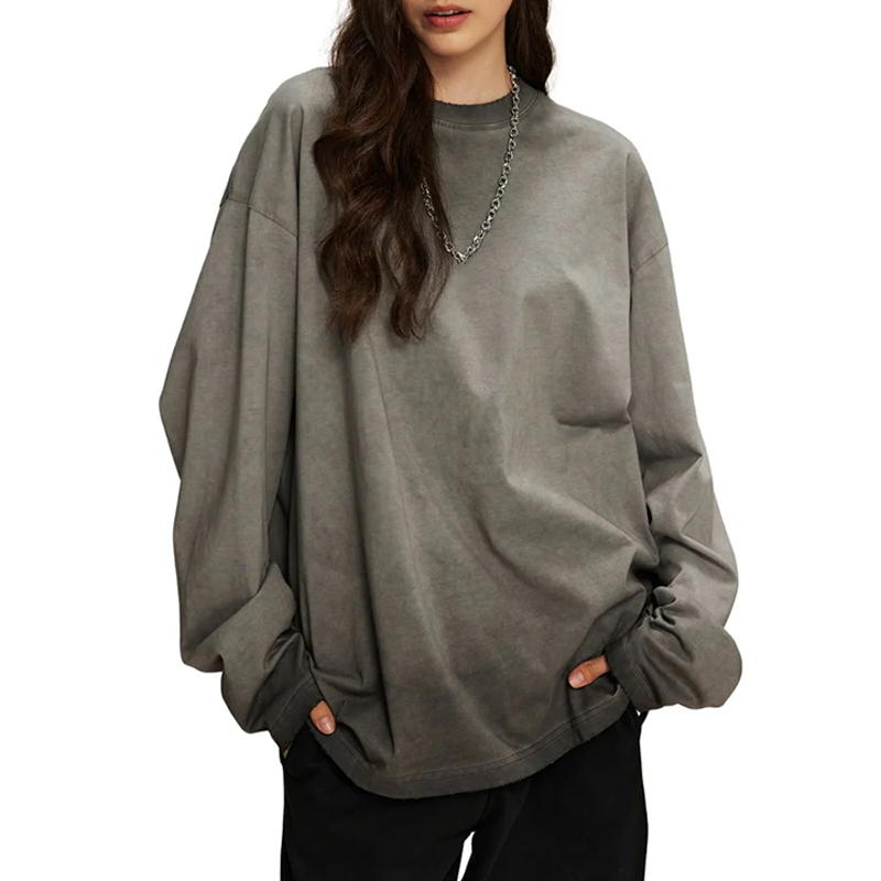 our long sleeve t shirts women come with vintage washed finishes, designed for comfort.